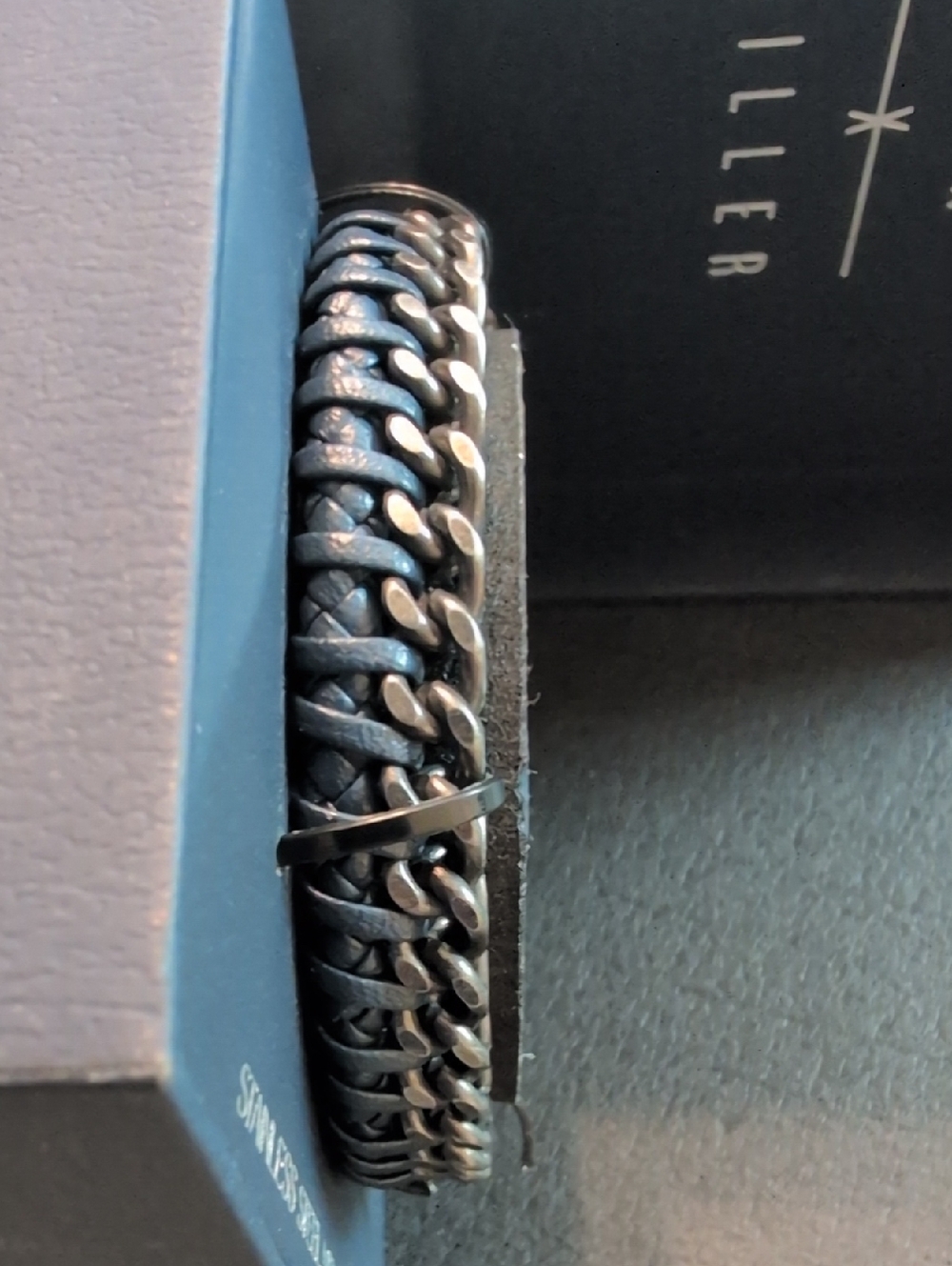 Bain x Miller Stainless Steel Braided Bracelet - Black & Gunmetal, Blue Leather - Picture 6 of 6
